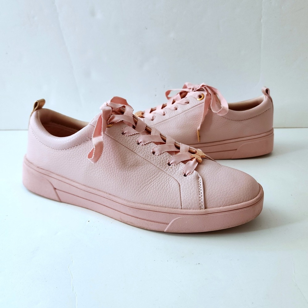 TED BAKER 'Gielli' US 9/EU 39.5 Rose Gold Metal & Pink Leather Lace Up Sneakers